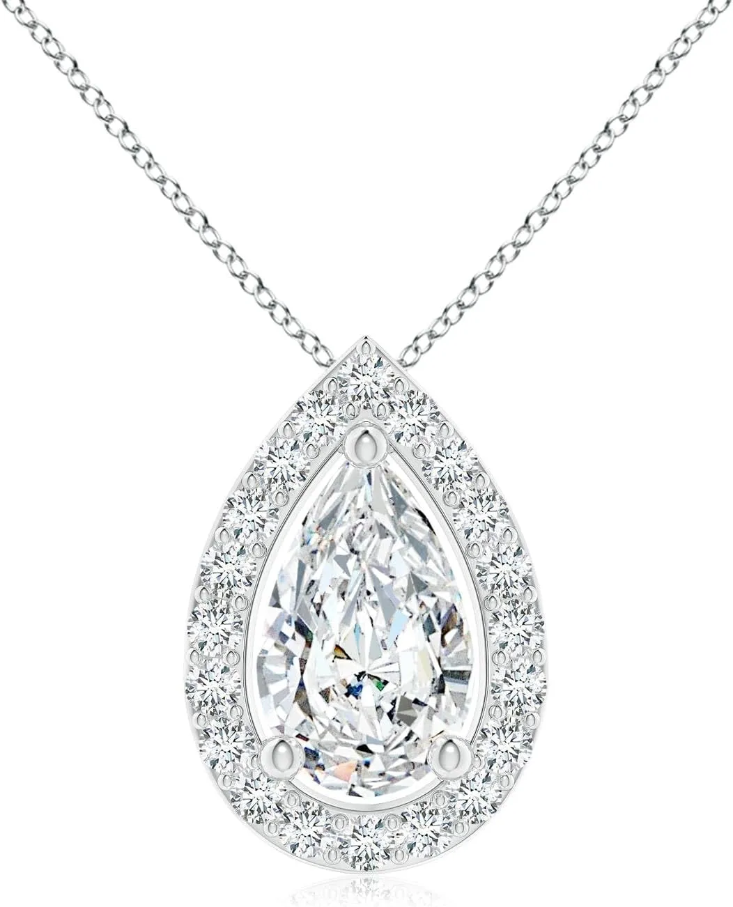 Angara Lab Grown Pear Diamond Solitaire Floating Halo Pendant in 14K Solid Gold/Platinum | April Birthstone, Birthday, Engagement, Anniversary, Wedding Jewelry Gift for Women