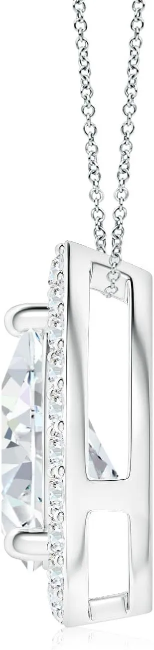 Angara Lab Grown Pear Diamond Solitaire Floating Halo Pendant in 14K Solid Gold/Platinum | April Birthstone, Birthday, Engagement, Anniversary, Wedding Jewelry Gift for Women