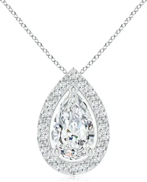 Angara Lab Grown Pear Diamond Solitaire Floating Halo Pendant in 14K Solid Gold/Platinum | April Birthstone, Birthday, Engagement, Anniversary, Wedding Jewelry Gift for Women