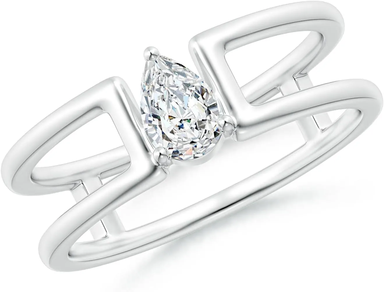 Angara Lab Grown Pear Diamond Solitaire Parallel Split Shank Ring in Silver / 14K Solid Gold/Platinum | April Birthstone, Birthday, Engagement, Anniversary, Wedding Jewelry Gift for Women