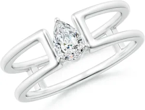 Angara Lab Grown Pear Diamond Solitaire Parallel Split Shank Ring in Silver / 14K Solid Gold/Platinum | April Birthstone, Birthday, Engagement, Anniversary, Wedding Jewelry Gift for Women