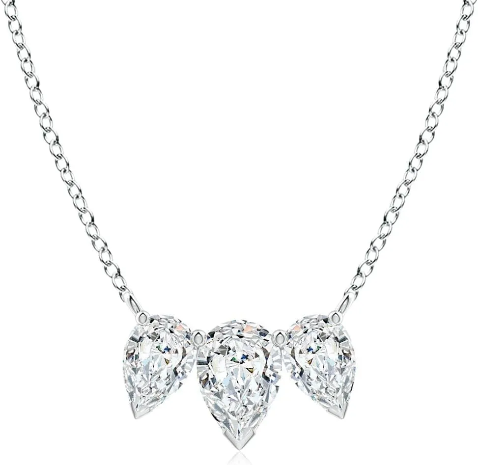Angara Lab Grown Pear Diamond Three Stone Pendant in 14K Solid Gold/Platinum | April Birthstone, Birthday, Engagement, Anniversary, Wedding Jewelry Gift for Women