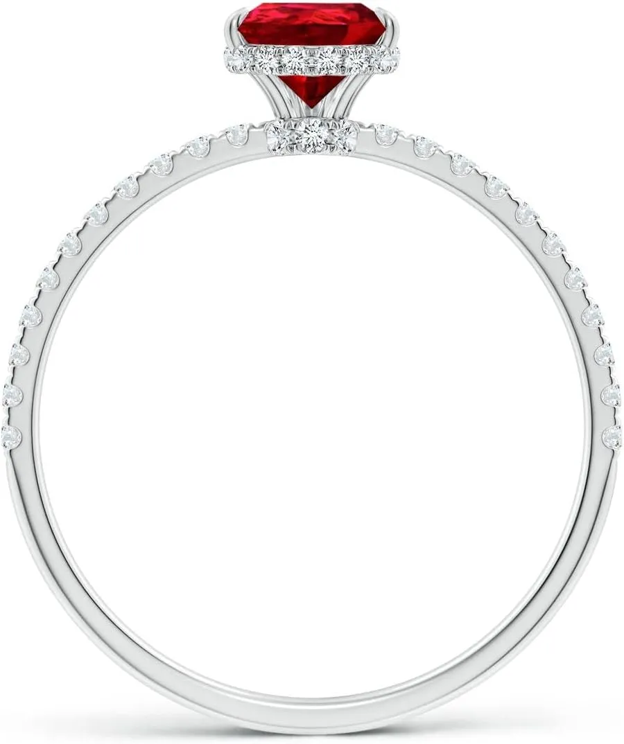 Angara Lab Grown Pear Ruby Hidden Halo Classic Engagement Ring in 14K Solid Gold/Platinum | July Birthstone, Birthday, Anniversary, Wedding Jewelry Gift for Women