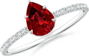 Angara Lab Grown Pear Ruby Hidden Halo Classic Engagement Ring in 14K Solid Gold/Platinum | July Birthstone, Birthday, Anniversary, Wedding Jewelry Gift for Women