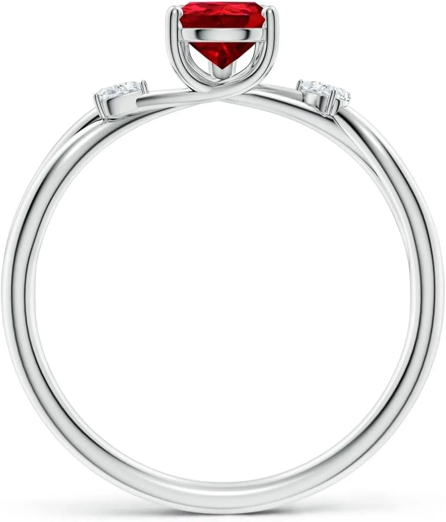Angara Lab Grown Pear Ruby Side Stone Engagement Ring in 14K Solid Gold/Platinum | July Birthstone, Birthday, Anniversary, Wedding Jewelry Gift for Women