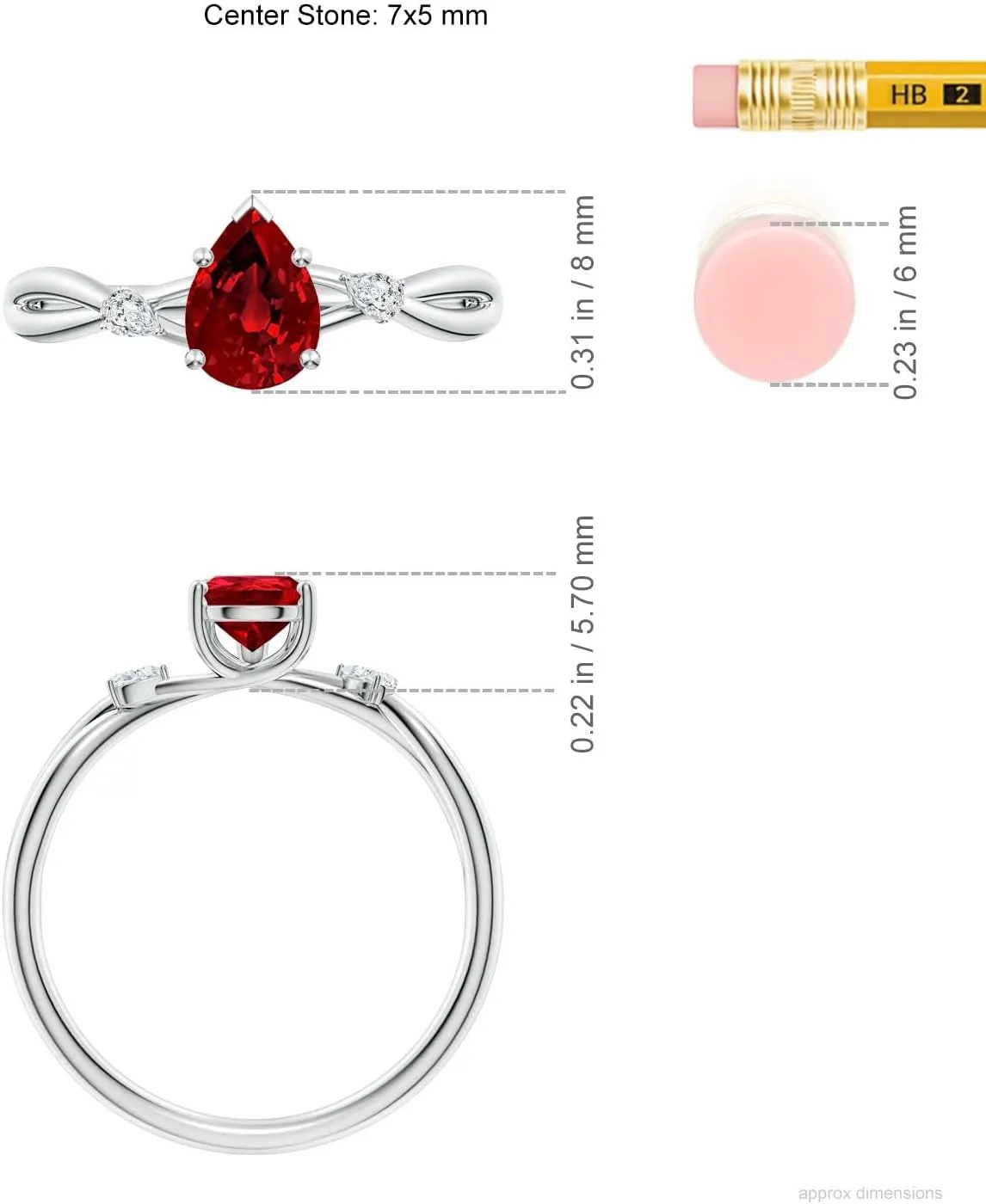 Angara Lab Grown Pear Ruby Side Stone Engagement Ring in 14K Solid Gold/Platinum | July Birthstone, Birthday, Anniversary, Wedding Jewelry Gift for Women