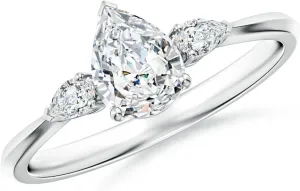 Angara Lab Grown Pear shape Diamond Three Stone Engagement Ring in Silver / 14K Solid Gold/Platinum | April Birthstone, Birthday, Anniversary, Wedding Jewelry Gift for Women