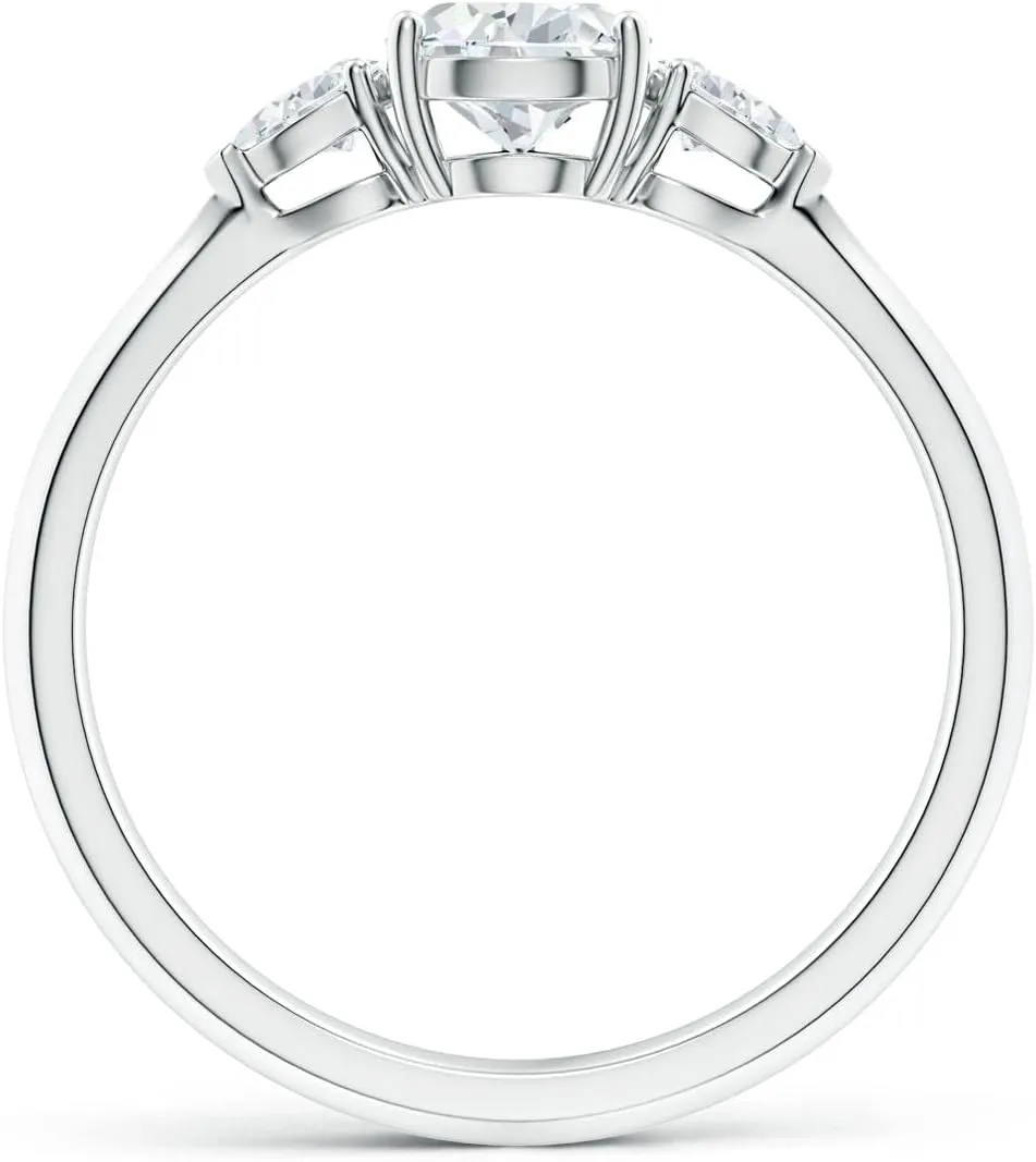 Angara Lab Grown Pear shape Diamond Three Stone Engagement Ring in Silver / 14K Solid Gold/Platinum | April Birthstone, Birthday, Anniversary, Wedding Jewelry Gift for Women