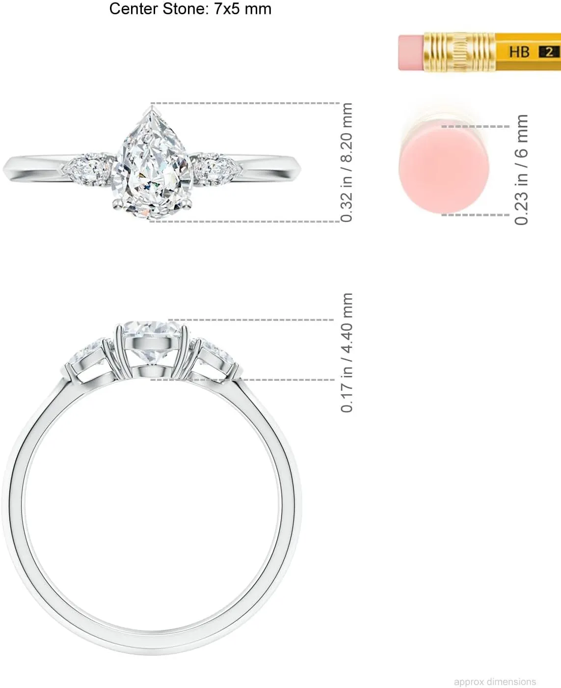 Angara Lab Grown Pear shape Diamond Three Stone Engagement Ring in Silver / 14K Solid Gold/Platinum | April Birthstone, Birthday, Anniversary, Wedding Jewelry Gift for Women