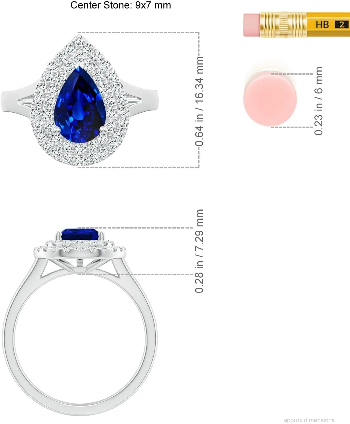 Angara Lab Grown Pear-Shaped Blue Sapphire Double Halo Engagement Ring in 14K Solid Gold/Platinum | September Birthstone, Birthday, Anniversary, Wedding Jewelry Gift for Women