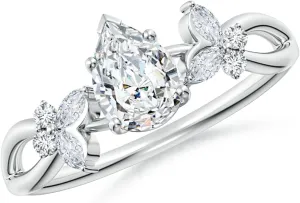 Angara Lab Grown Pear-Shaped Diamond Butterfly Engagement Ring in 14K Solid Gold/Platinum | April Birthstone, Birthday, Anniversary, Wedding Jewelry Gift for Women