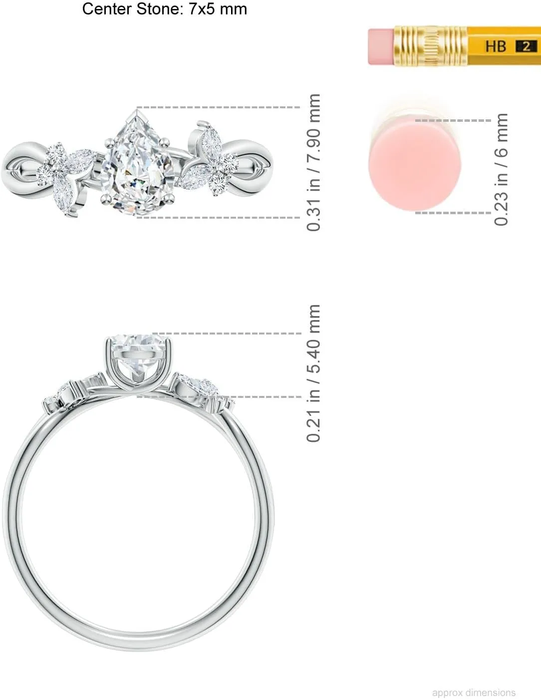 Angara Lab Grown Pear-Shaped Diamond Butterfly Engagement Ring in 14K Solid Gold/Platinum | April Birthstone, Birthday, Anniversary, Wedding Jewelry Gift for Women
