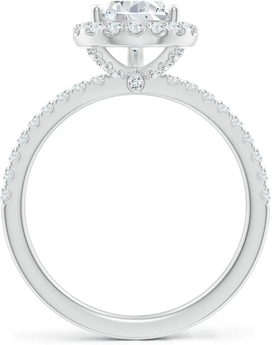 Angara Lab Grown Pear-Shaped Diamond Classic Halo Engagement Ring in 14K Solid Gold/Platinum | April Birthstone, Birthday, Anniversary, Wedding Jewelry Gift for Women
