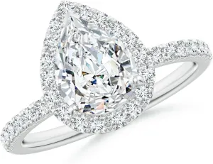 Angara Lab Grown Pear-Shaped Diamond Classic Halo Engagement Ring in 14K Solid Gold/Platinum | April Birthstone, Birthday, Anniversary, Wedding Jewelry Gift for Women