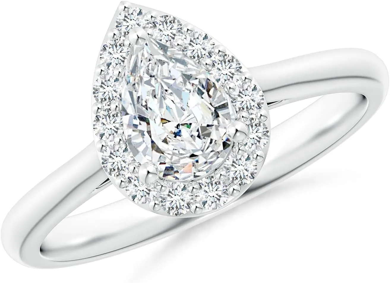 Angara Lab Grown Pear-Shaped Diamond Halo Engagement Ring in Silver / 14K Solid Gold/Platinum | April Birthstone, Birthday, Anniversary, Wedding Jewelry Gift for Women