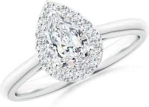 Angara Lab Grown Pear-Shaped Diamond Halo Engagement Ring in Silver / 14K Solid Gold/Platinum | April Birthstone, Birthday, Anniversary, Wedding Jewelry Gift for Women