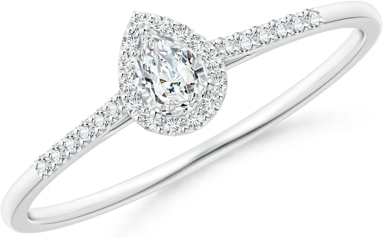 Angara Lab Grown Pear-Shaped Diamond Halo Engagement Ring with Accents in Silver / 14K Solid Gold/Platinum | April Birthstone, Birthday, Anniversary, Wedding Jewelry Gift for Women