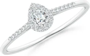 Angara Lab Grown Pear-Shaped Diamond Halo Engagement Ring with Accents in Silver / 14K Solid Gold/Platinum | April Birthstone, Birthday, Anniversary, Wedding Jewelry Gift for Women