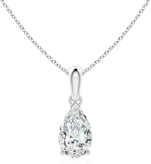 Angara Lab Grown Pear-Shaped Diamond Solitaire Pendant in Silver / 14K Solid Gold/Platinum | April Birthstone, Birthday, Engagement, Anniversary, Wedding Jewelry Gift for Women