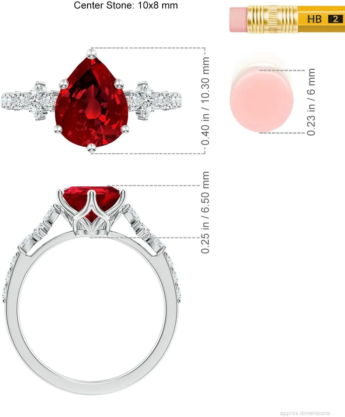 Angara Lab Grown Pear-Shaped Ruby Side Stone Engagement Ring with Accents in 14K Solid Gold/Platinum | July Birthstone, Birthday, Anniversary, Wedding Jewelry Gift for Women