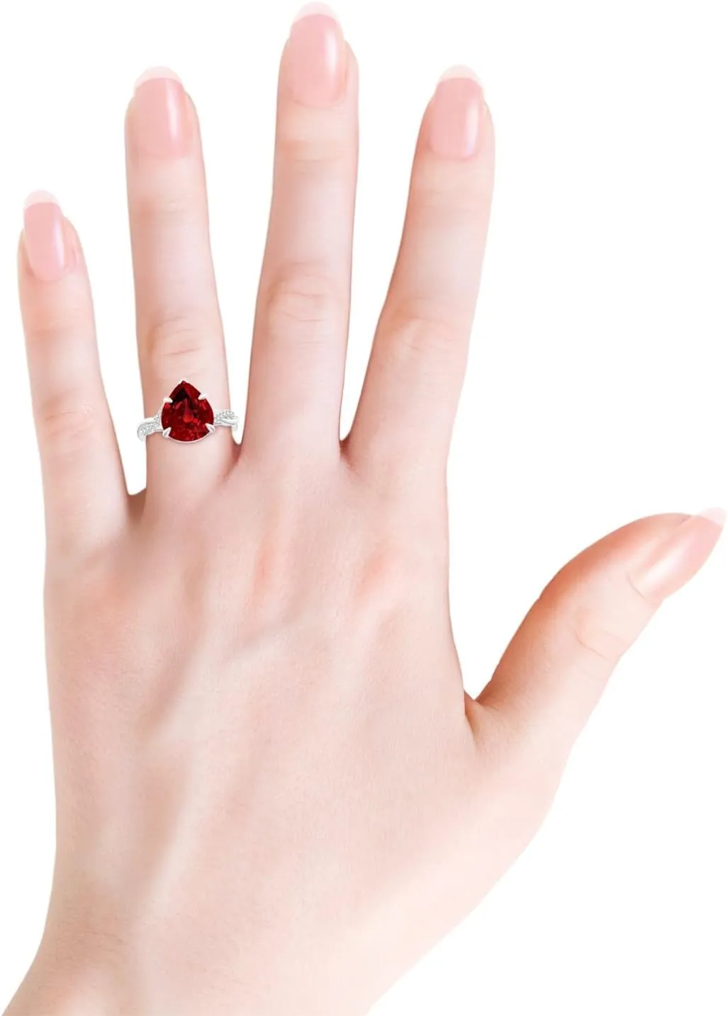 Angara Lab Grown Pear-Shaped Ruby Twisted Shank Engagement Ring in 14K Solid Gold/Platinum | July Birthstone, Birthday, Anniversary, Wedding Jewelry Gift for Women