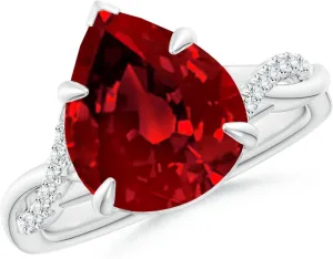 Angara Lab Grown Pear-Shaped Ruby Twisted Shank Engagement Ring in 14K Solid Gold/Platinum | July Birthstone, Birthday, Anniversary, Wedding Jewelry Gift for Women