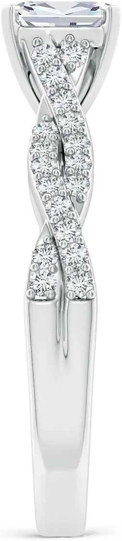 Angara Lab Grown Peg Head Cushion Diamond Twist Shank Engagement Ring in Silver / 14K Solid Gold/Platinum | April Birthstone, Birthday, Anniversary, Wedding Jewelry Gift for Women