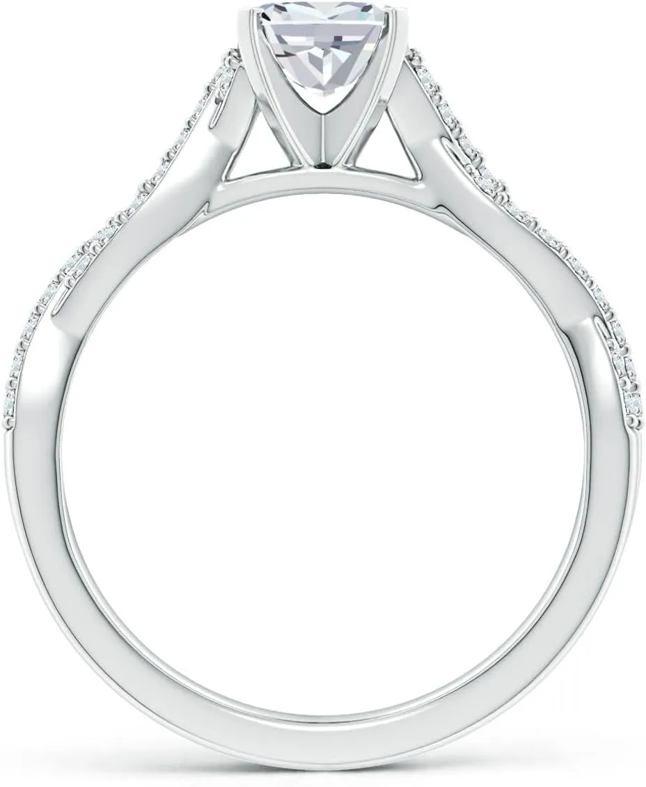 Angara Lab Grown Peg Head Cushion Diamond Twist Shank Engagement Ring in Silver / 14K Solid Gold/Platinum | April Birthstone, Birthday, Anniversary, Wedding Jewelry Gift for Women