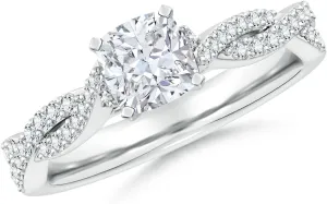 Angara Lab Grown Peg Head Cushion Diamond Twist Shank Engagement Ring in Silver / 14K Solid Gold/Platinum | April Birthstone, Birthday, Anniversary, Wedding Jewelry Gift for Women