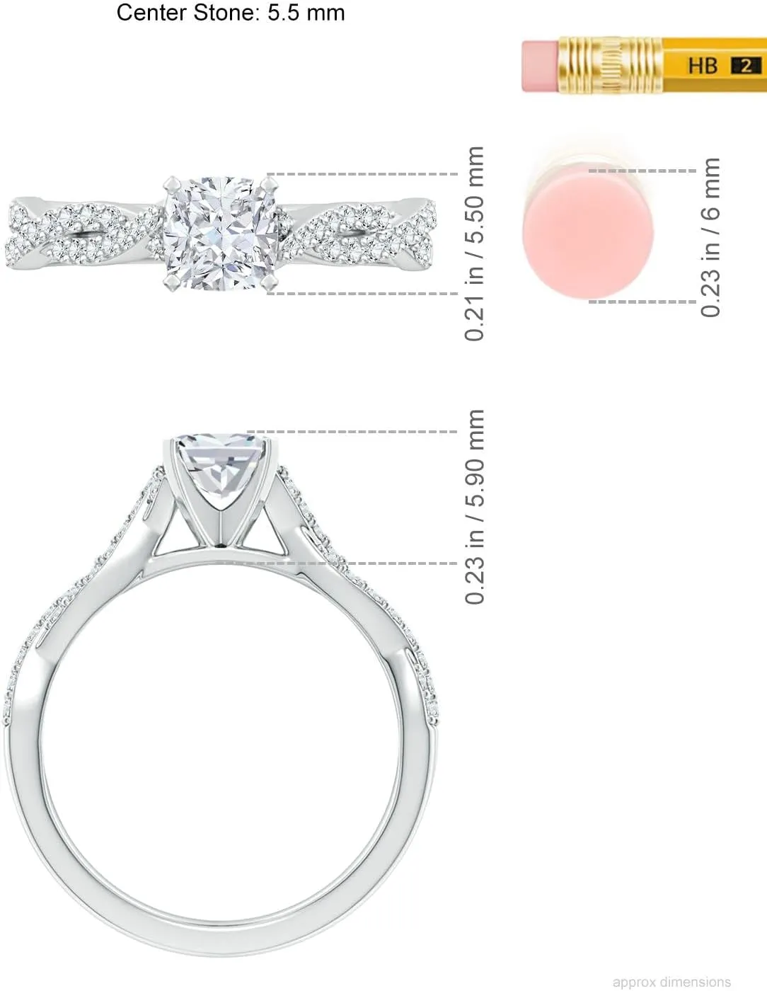 Angara Lab Grown Peg Head Cushion Diamond Twist Shank Engagement Ring in Silver / 14K Solid Gold/Platinum | April Birthstone, Birthday, Anniversary, Wedding Jewelry Gift for Women