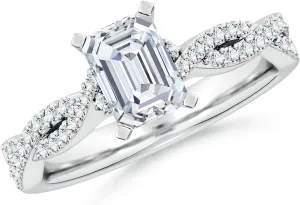 Angara Lab Grown Peg Head Emerald-Cut Diamond Twist Shank Engagement Ring in Silver / 14K Solid Gold/Platinum | April Birthstone, Birthday, Anniversary, Wedding Jewelry Gift for Women