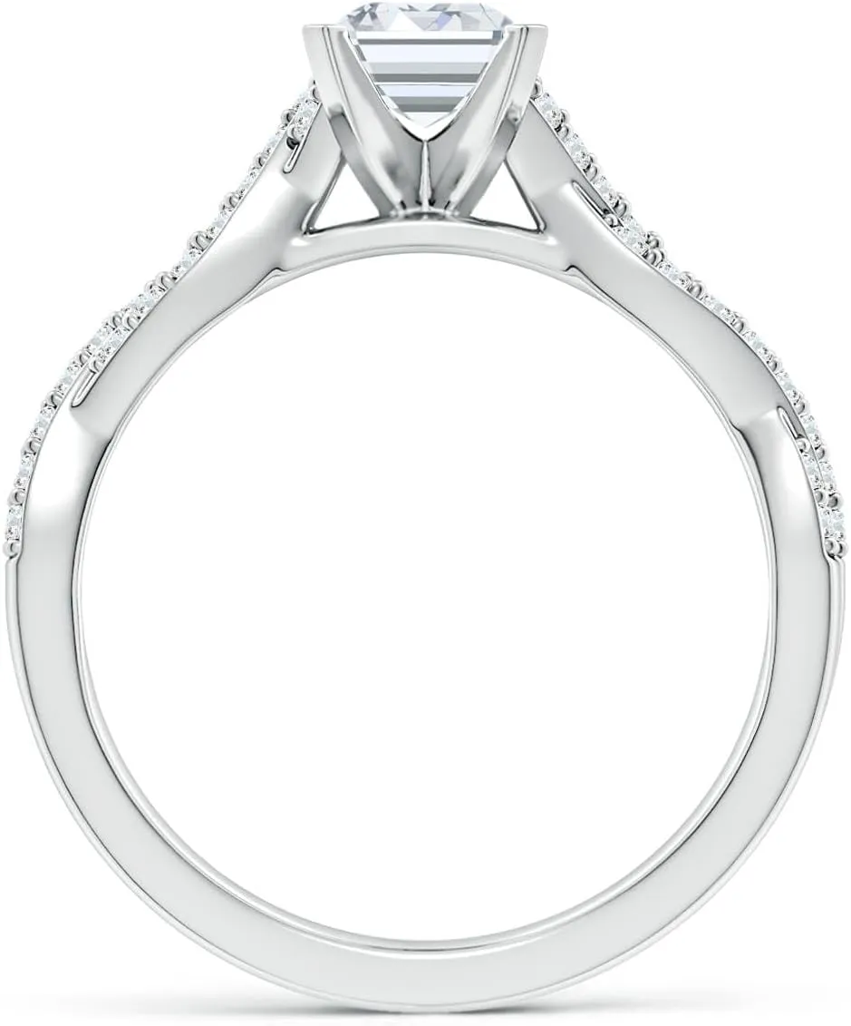 Angara Lab Grown Peg Head Emerald-Cut Diamond Twist Shank Engagement Ring in Silver / 14K Solid Gold/Platinum | April Birthstone, Birthday, Anniversary, Wedding Jewelry Gift for Women