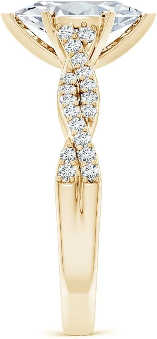 Angara Lab Grown Peg Head Marquise Diamond Twist Shank Engagement Ring in Silver / 14K Solid Gold/Platinum | April Birthstone, Birthday, Anniversary, Wedding Jewelry Gift for Women