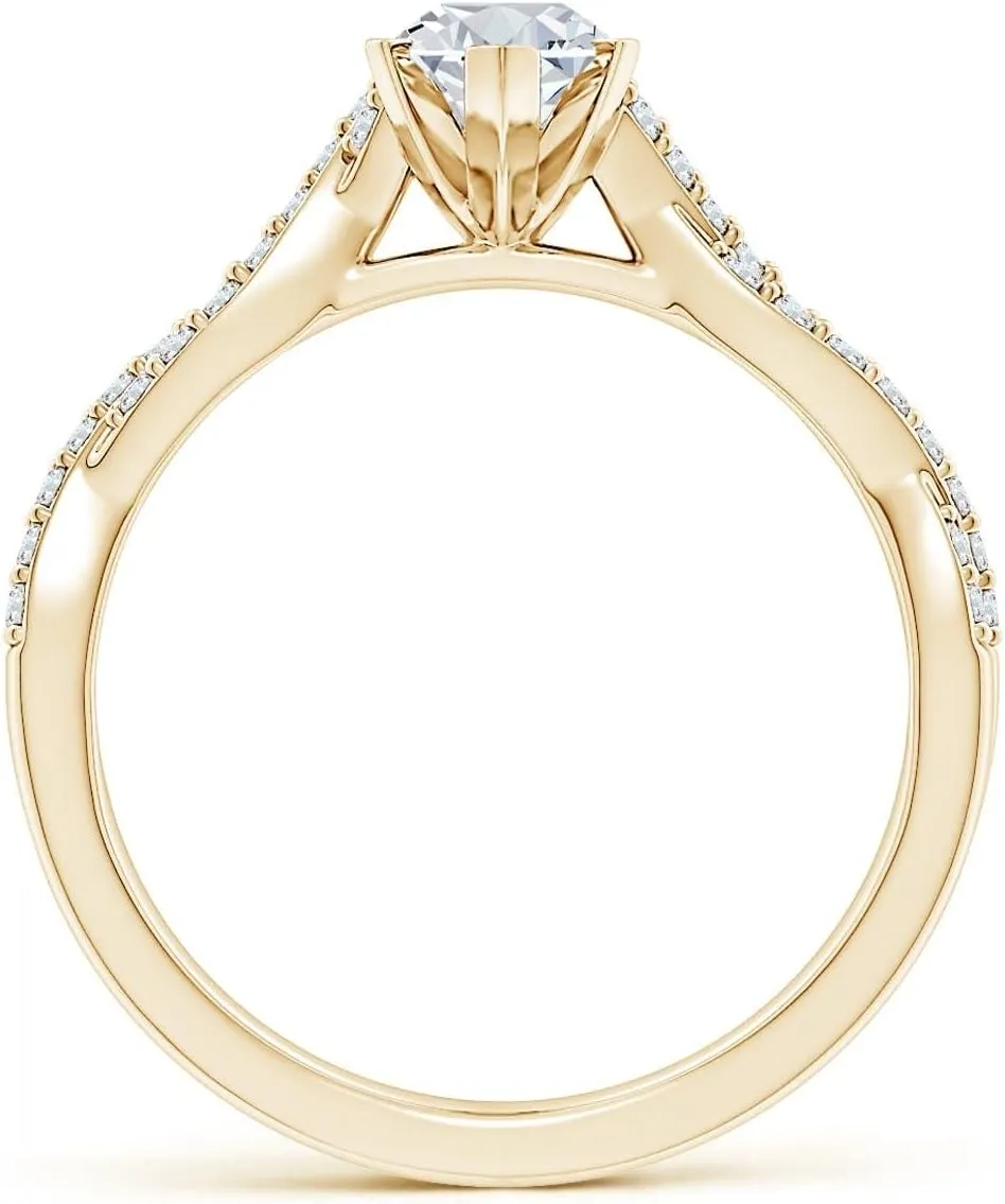 Angara Lab Grown Peg Head Marquise Diamond Twist Shank Engagement Ring in Silver / 14K Solid Gold/Platinum | April Birthstone, Birthday, Anniversary, Wedding Jewelry Gift for Women