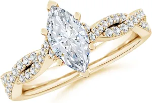 Angara Lab Grown Peg Head Marquise Diamond Twist Shank Engagement Ring in Silver / 14K Solid Gold/Platinum | April Birthstone, Birthday, Anniversary, Wedding Jewelry Gift for Women