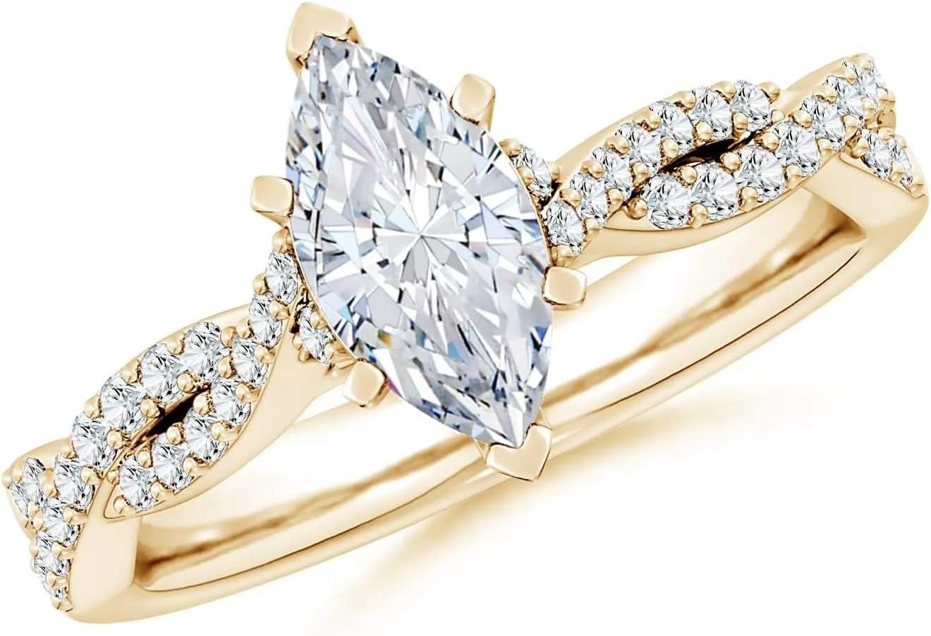 Angara Lab Grown Peg Head Marquise Diamond Twist Shank Engagement Ring in Silver / 14K Solid Gold/Platinum | April Birthstone, Birthday, Anniversary, Wedding Jewelry Gift for Women