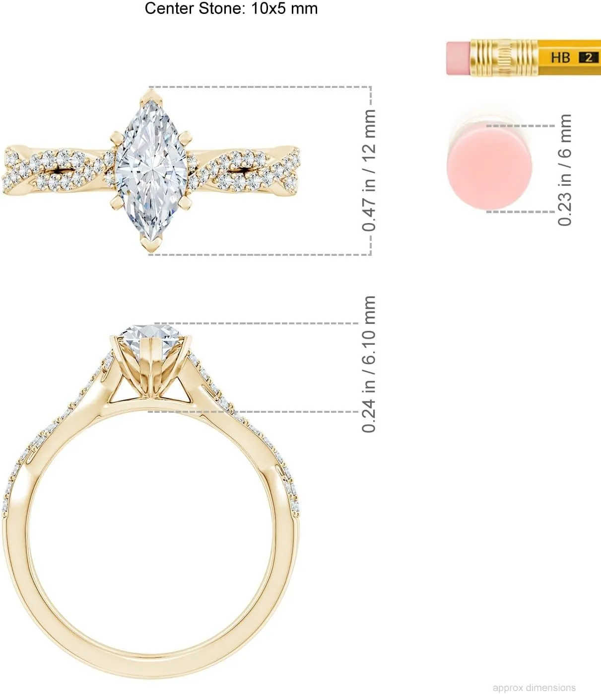 Angara Lab Grown Peg Head Marquise Diamond Twist Shank Engagement Ring in Silver / 14K Solid Gold/Platinum | April Birthstone, Birthday, Anniversary, Wedding Jewelry Gift for Women