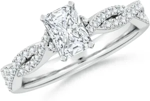 Angara Lab Grown Peg Head Radiant-Cut Diamond Twist Shank Engagement Ring in Silver / 14K Solid Gold/Platinum | April Birthstone, Birthday, Anniversary, Wedding Jewelry Gift for Women