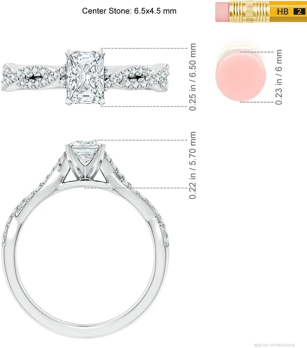 Angara Lab Grown Peg Head Radiant-Cut Diamond Twist Shank Engagement Ring in Silver / 14K Solid Gold/Platinum | April Birthstone, Birthday, Anniversary, Wedding Jewelry Gift for Women