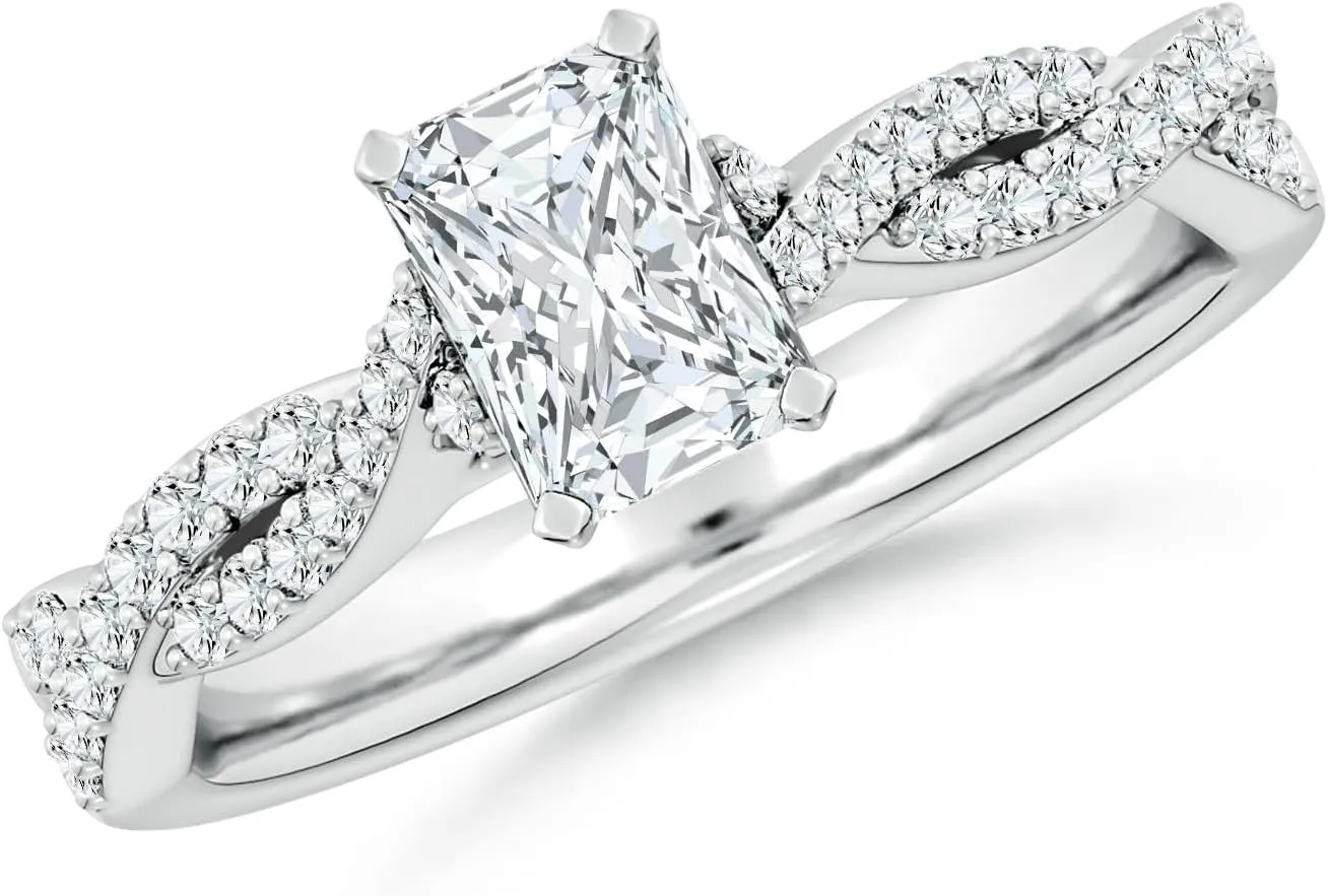 Angara Lab Grown Peg Head Radiant-Cut Diamond Twist Shank Engagement Ring in Silver / 14K Solid Gold/Platinum | April Birthstone, Birthday, Anniversary, Wedding Jewelry Gift for Women