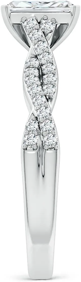 Angara Lab Grown Peg Head Radiant-Cut Diamond Twist Shank Engagement Ring in Silver / 14K Solid Gold/Platinum | April Birthstone, Birthday, Anniversary, Wedding Jewelry Gift for Women