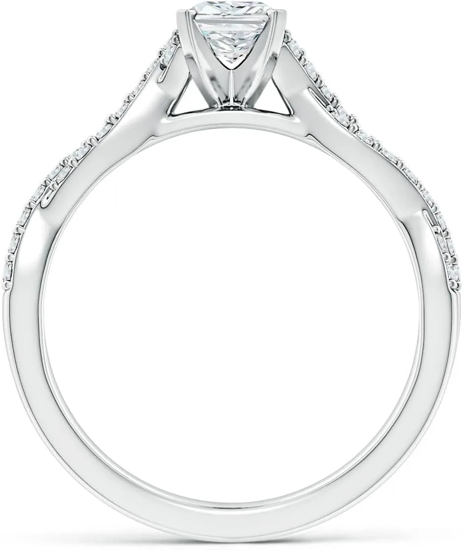 Angara Lab Grown Peg Head Radiant-Cut Diamond Twist Shank Engagement Ring in Silver / 14K Solid Gold/Platinum | April Birthstone, Birthday, Anniversary, Wedding Jewelry Gift for Women
