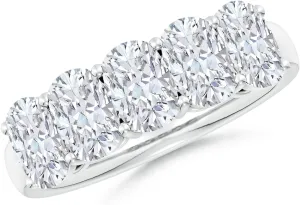 Angara Lab Grown Prong-Set Cushion Rectangular Diamond Five Stone Wedding Ring in Silver / 14K Solid Gold/Platinum | April Birthstone, Birthday, Engagement, Anniversary Jewelry Gift for Women