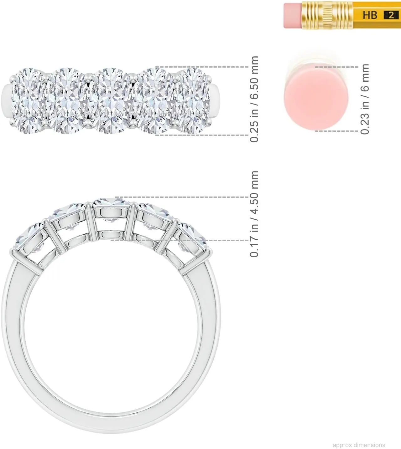 Angara Lab Grown Prong-Set Cushion Rectangular Diamond Five Stone Wedding Ring in Silver / 14K Solid Gold/Platinum | April Birthstone, Birthday, Engagement, Anniversary Jewelry Gift for Women