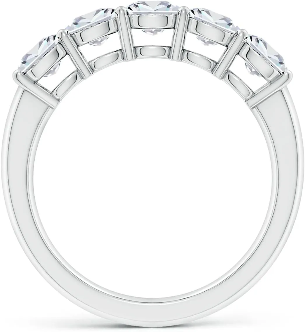 Angara Lab Grown Prong-Set Cushion Rectangular Diamond Five Stone Wedding Ring in Silver / 14K Solid Gold/Platinum | April Birthstone, Birthday, Engagement, Anniversary Jewelry Gift for Women