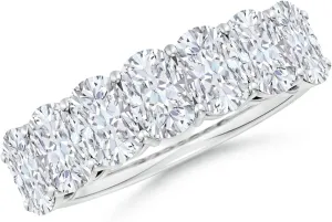 Angara Lab Grown Prong-Set Cushion Rectangular Diamond Seven Stone Wedding Ring in Silver / 14K Solid Gold/Platinum | April Birthstone, Birthday, Engagement, Anniversary Jewelry Gift for Women