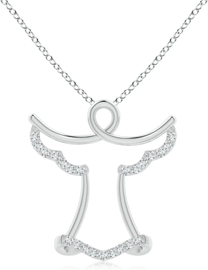 Angara Lab Grown Prong-Set Diamond Angel Pendant in 14K Solid Gold/Platinum | April Birthstone, Birthday, Engagement, Anniversary, Wedding Jewelry Gift for Women