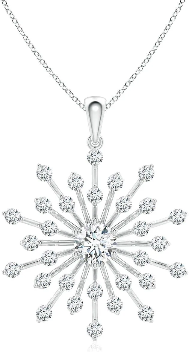 Angara Lab Grown Prong-Set Diamond Sunburst Pendant in 14K Solid Gold/Platinum | April Birthstone, Birthday, Engagement, Anniversary, Wedding Jewelry Gift for Women