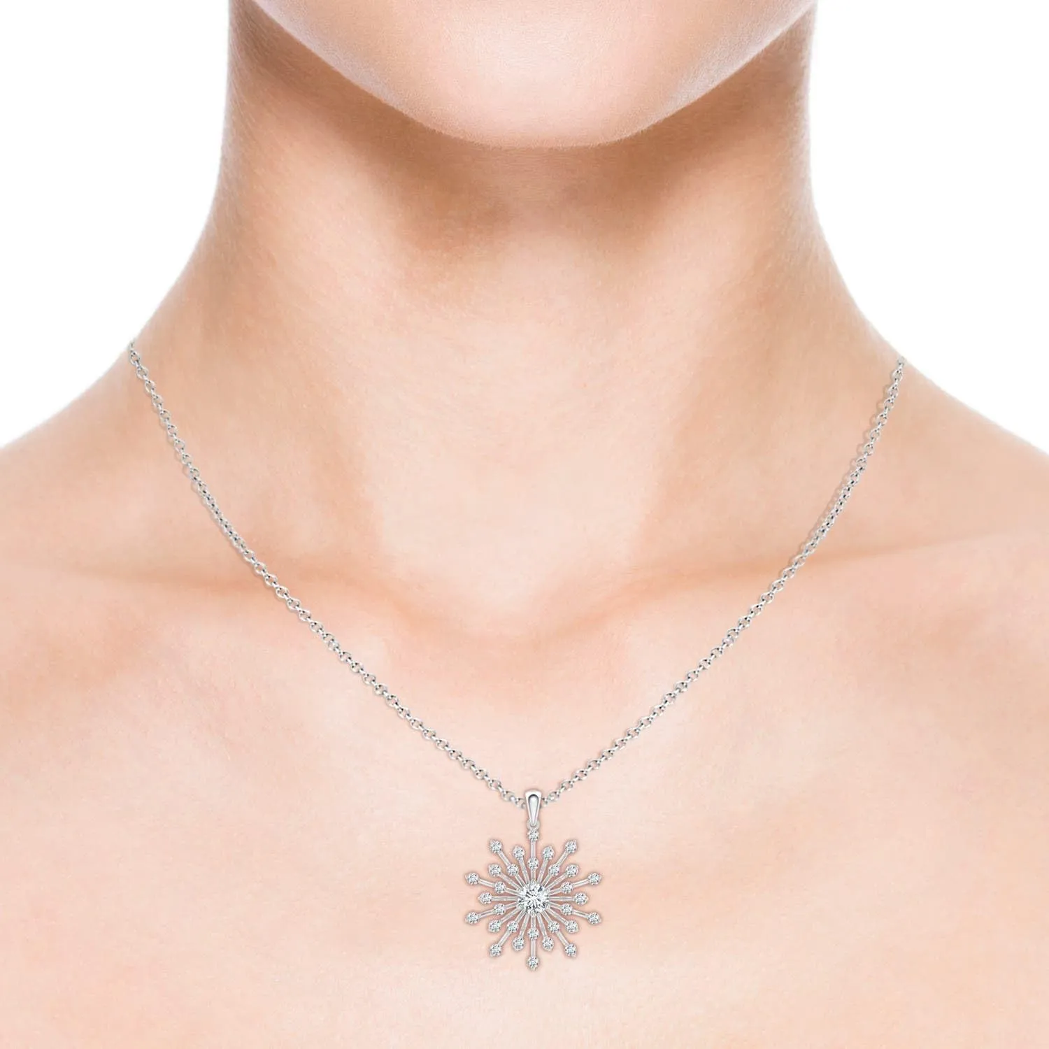 Angara Lab Grown Prong-Set Diamond Sunburst Pendant in 14K Solid Gold/Platinum | April Birthstone, Birthday, Engagement, Anniversary, Wedding Jewelry Gift for Women