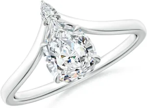 Angara Lab Grown Prong-Set Pear Diamond Chevron Engagement Ring in Silver / 14K Solid Gold/Platinum | April Birthstone, Birthday, Anniversary, Wedding Jewelry Gift for Women